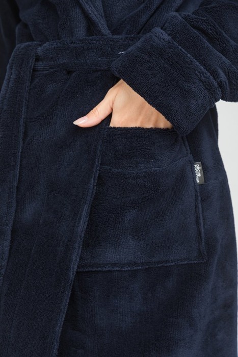 Бамбуковый махровый халат женский NATUREL (PM 908) синий