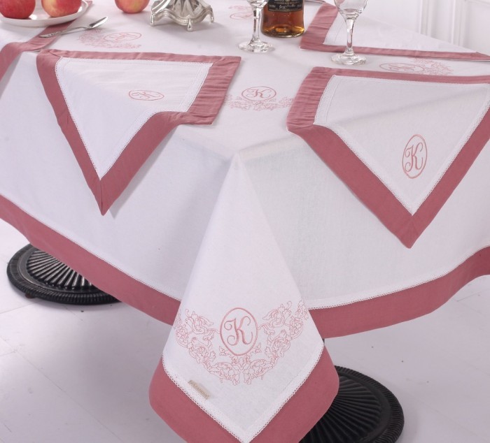 Скатерти Лен Ла-Рошель белый/розовый 180 х 360 см