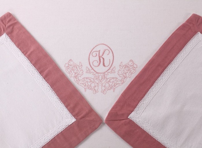 Скатерти Лен Ла-Рошель белый/розовый 180 х 360 см