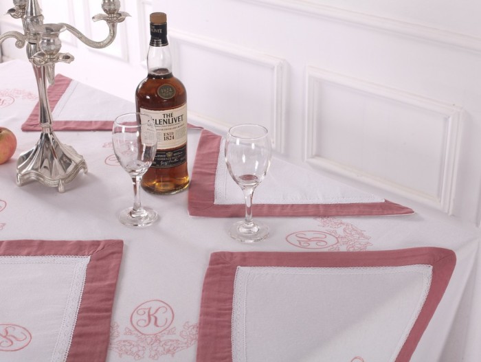 Скатерти Лен Ла-Рошель белый/розовый 180 х 360 см