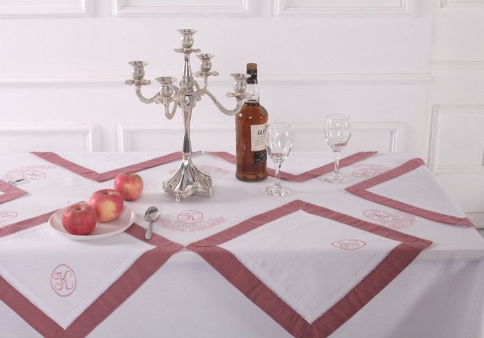 Скатерти Лен Ла-Рошель белый/розовый 180 х 280 см